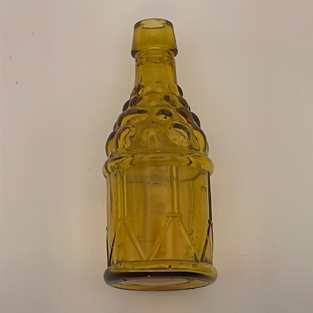 Vintage Small Amber Glass Wheaton Drum and Grapes Bottle